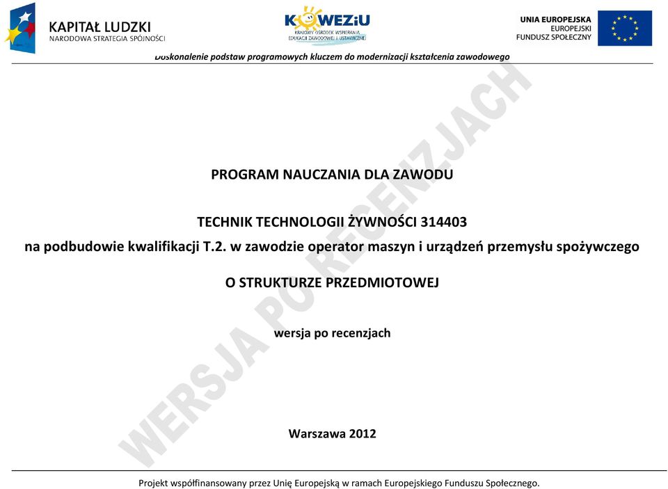 w zawodzie operator maszyn i urządzeń przemysłu spożywczego O STRUKTURZE