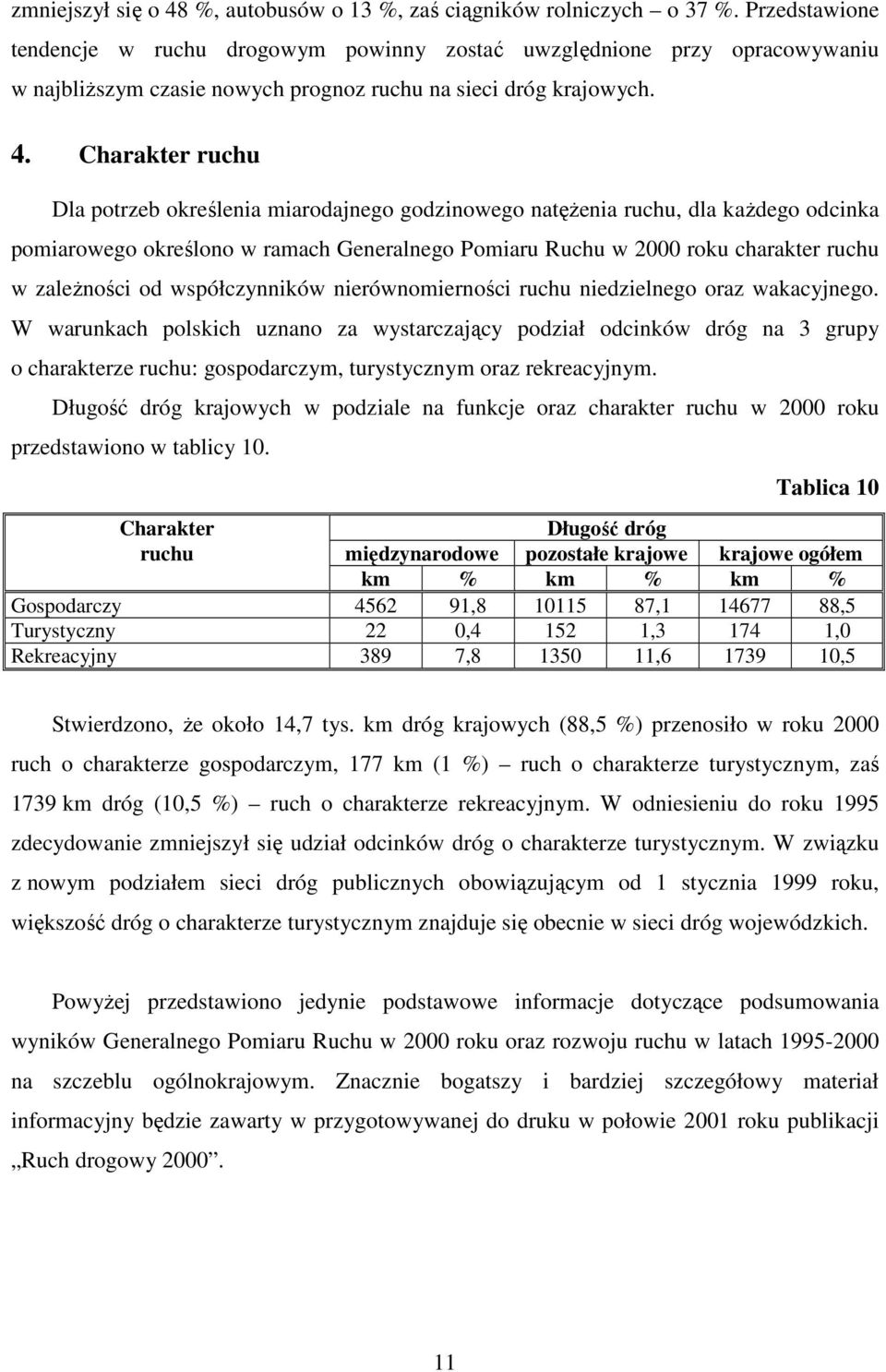 Charakter ruchu Dla potrzeb określenia miarodajnego godzinowego natężenia ruchu, dla każdego odcinka pomiarowego określono w ramach Generalnego Pomiaru Ruchu w 2000 roku charakter ruchu w zależności