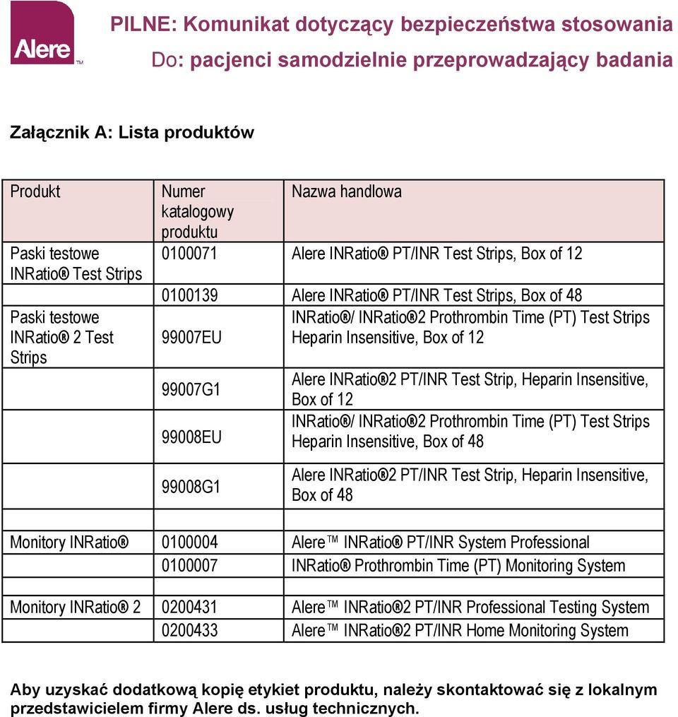 Insensitive, Bx f 12 INRati / INRati 2 Prthrmbin Time (PT) Test Strips Heparin Insensitive, Bx f 48 Alere INRati 2 PT/INR Test Strip, Heparin Insensitive, Bx f 48 Mnitry INRati 0100004 Alere INRati