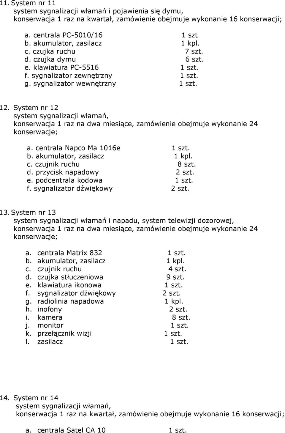 d. przycisk napadowy 2 szt. e. podcentrala kodowa 1 szt. f. sygnalizator dźwiękowy 2 szt. 13.