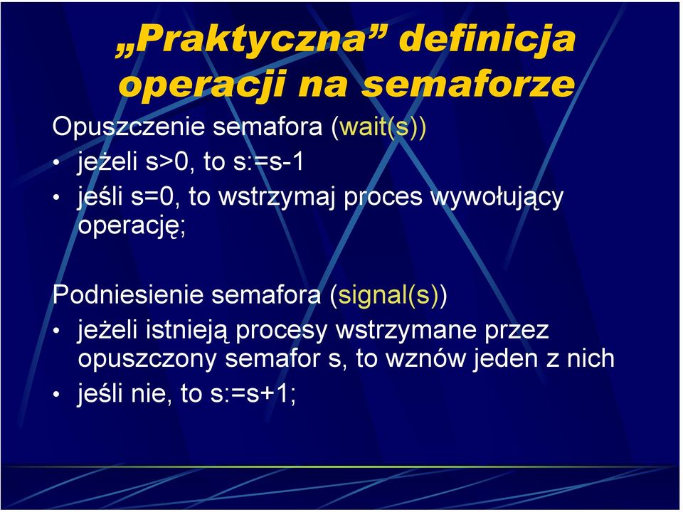 wywołujący operację; Podniesienie semafora (signal(s)) jeżeli istnieją