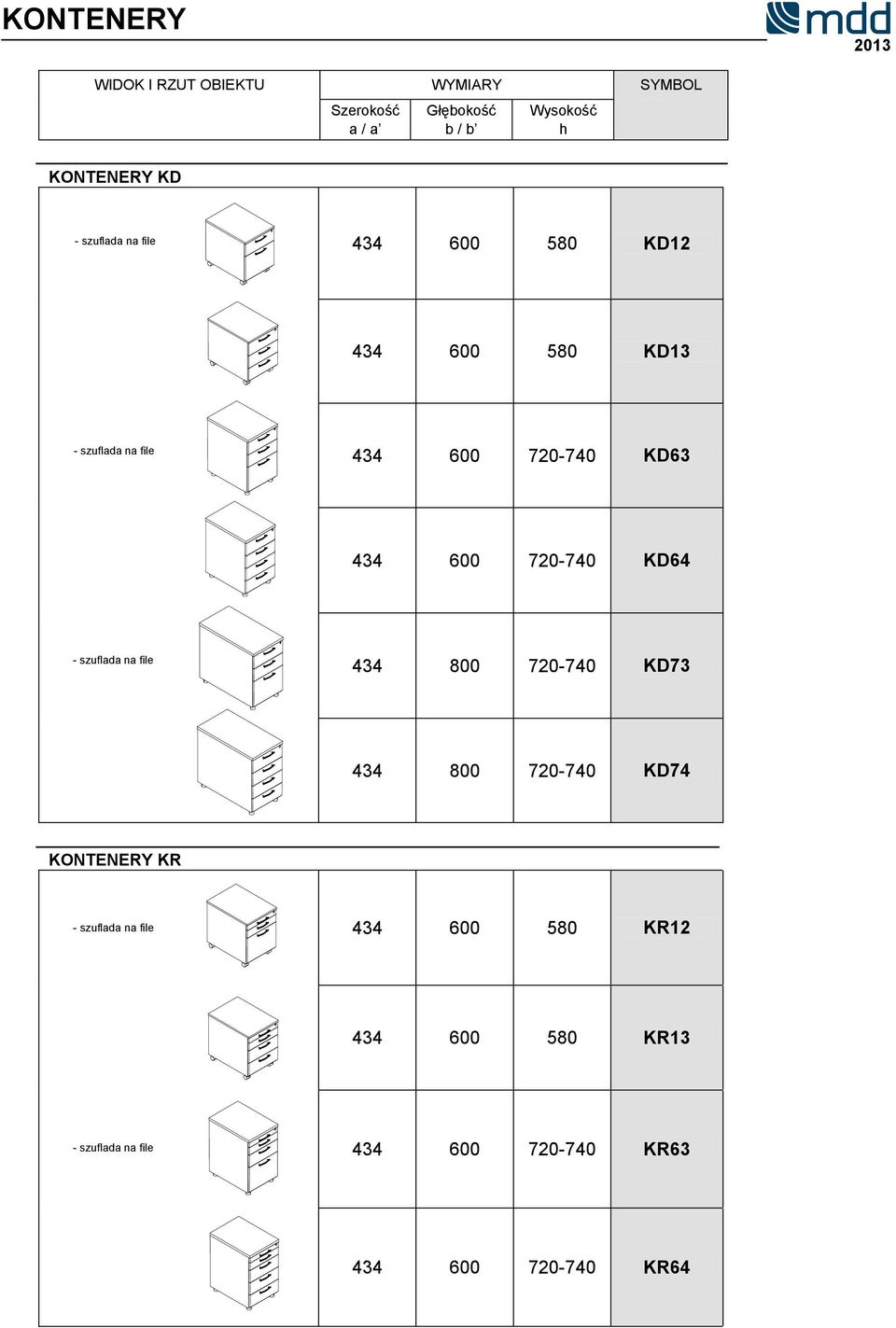 szuflada na file 434 800 720-740 KD73 434 800 720-740 KD74 KONTENERY KR - szuflada na