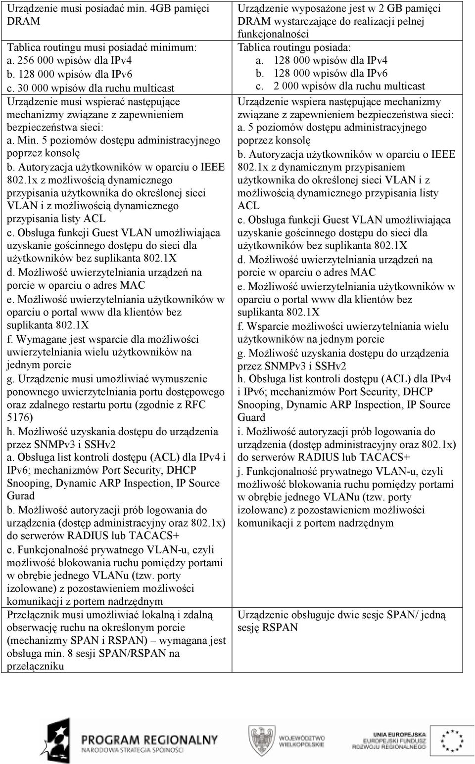 Autoryzacja uŝytkowników w oparciu o IEEE 802.1x z moŝliwością dynamicznego przypisania uŝytkownika do określonej sieci VLAN i z moŝliwością dynamicznego przypisania listy ACL c.