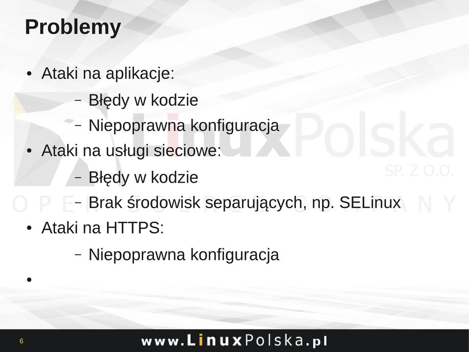 sieciowe: Błędy w kodzie Brak środowisk