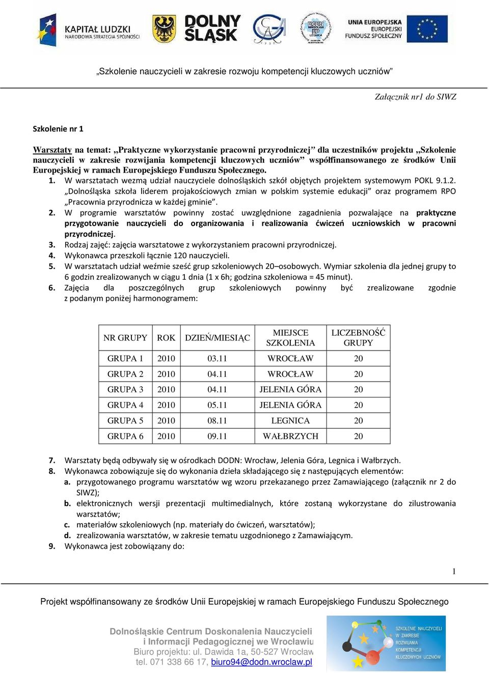 1.2. Dolnośląska szkoła liderem projakościowych zmian w polskim systemie edukacji oraz programem RPO Pracownia przyrodnicza w każdej gminie. 2.