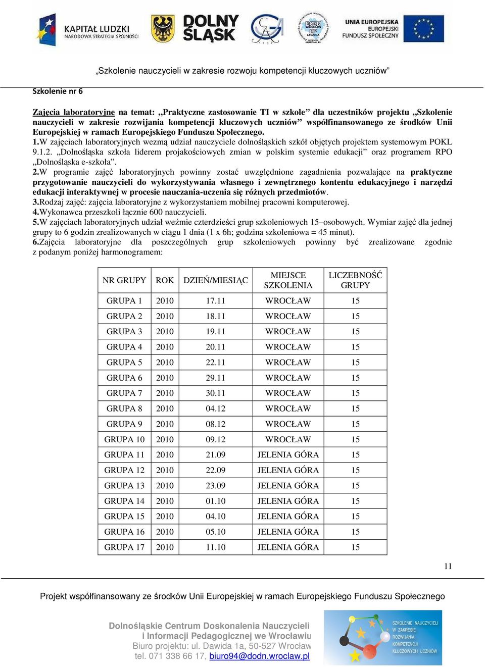 W zajęciach laboratoryjnych wezmą udział nauczyciele dolnośląskich szkół objętych projektem systemowym POKL 9.1.2.