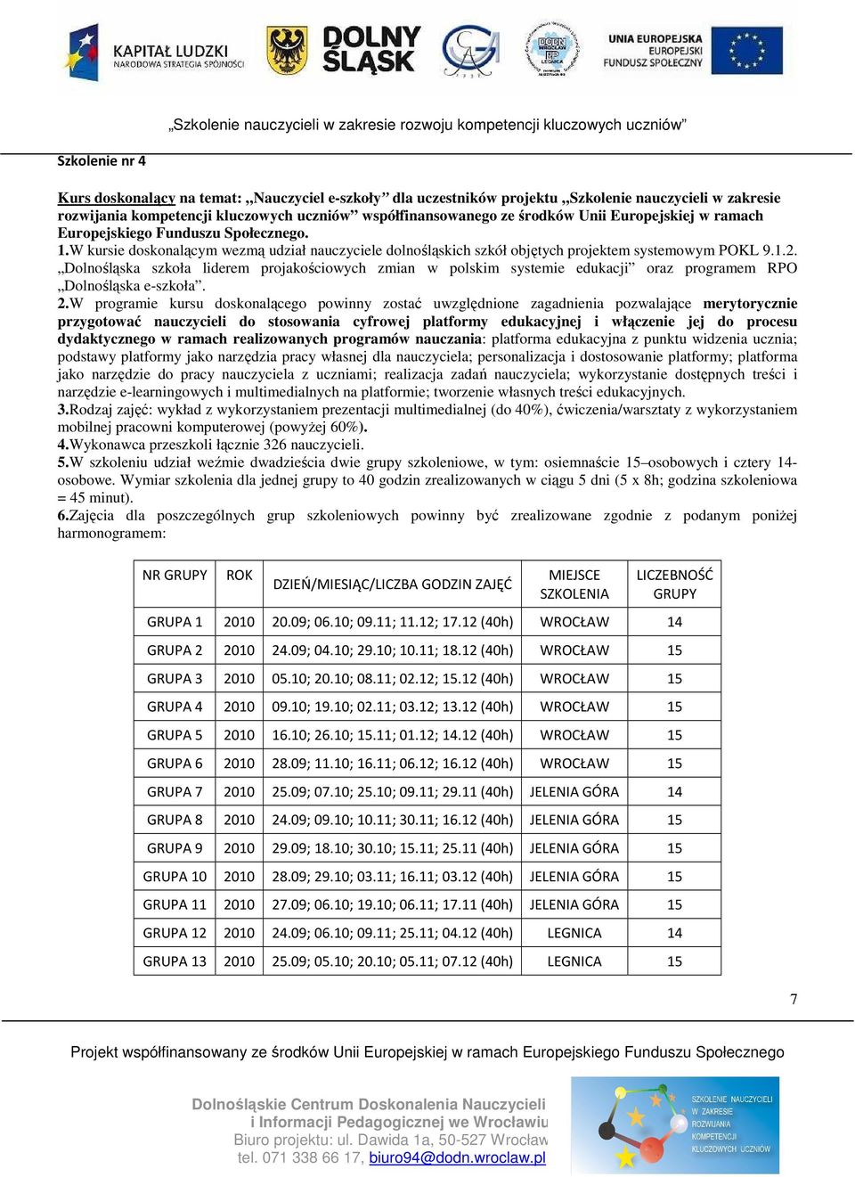 Dolnośląska szkoła liderem projakościowych zmian w polskim systemie edukacji oraz programem RPO Dolnośląska e-szkoła. 2.