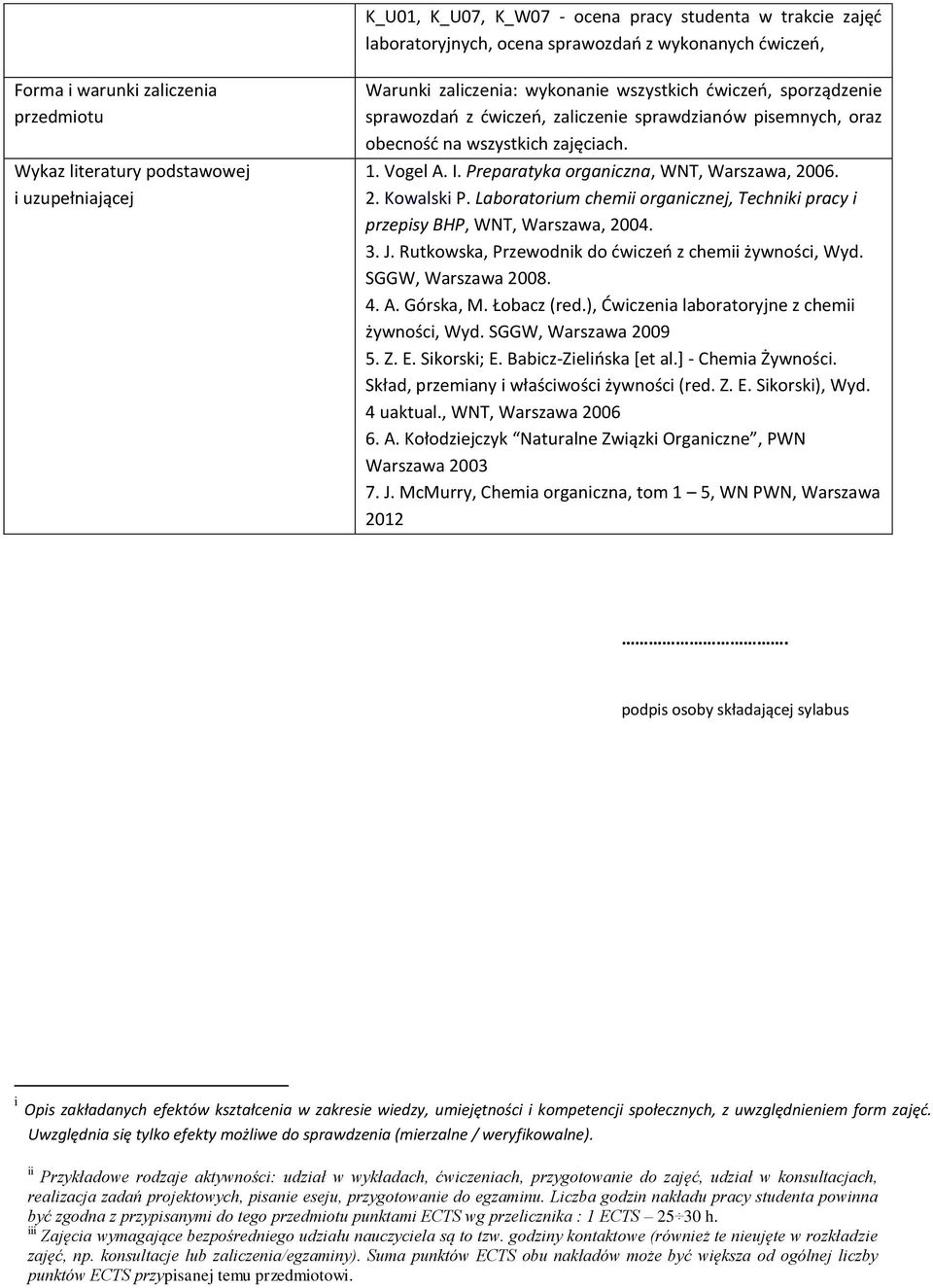 Preparatyka organiczna, WNT, Warszawa, 2006. 2. Kowalski P. Laboratorium chemii organicznej, Techniki pracy i przepisy BHP, WNT, Warszawa, 2004. 3. J.