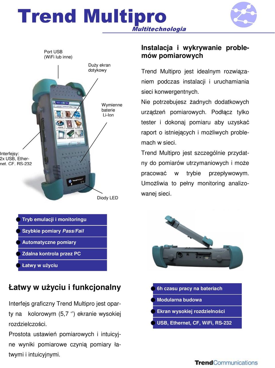 Podłcz tylko tester i dokonaj pomiaru aby uzyska raport o istniejcych i moliwych problemach w sieci.