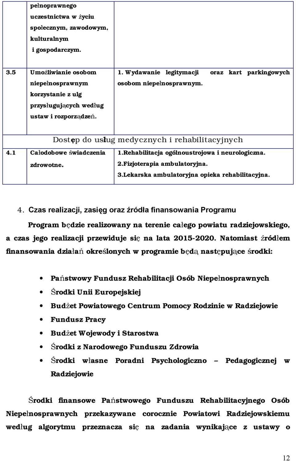 Rehabilitacja ogólnoustrojowa i neurologiczna. 2.Fizjoterapia ambulatoryjna. 3.Lekarska ambulatoryjna opieka rehabilitacyjna. 4.