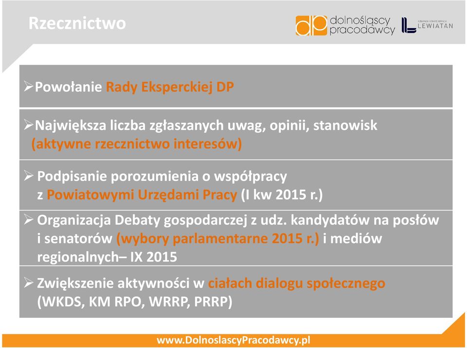 ) Organizacja Debaty gospodarczej z udz. kandydatów na posłów i senatorów (wybory parlamentarne 2015 r.