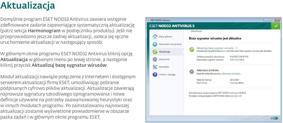 głównym menu po lewej stronie, a następnie kliknij przycisk Aktualizuj bazę sygnatur wirusów.