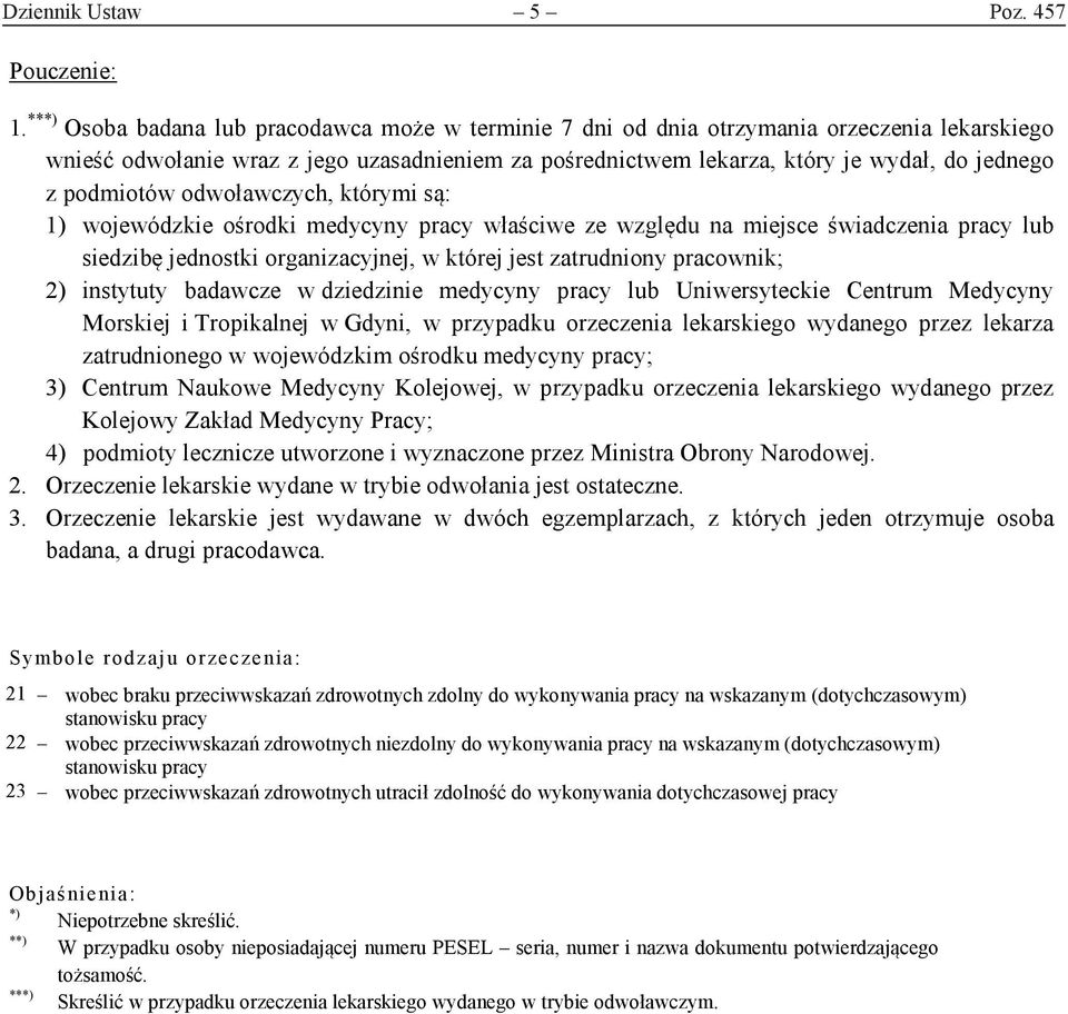 podmiotów odwoławczych, którymi są: 1) wojewódzkie ośrodki medycyny pracy właściwe ze względu na miejsce świadczenia pracy lub siedzibę jednostki organizacyjnej, w której jest zatrudniony pracownik;