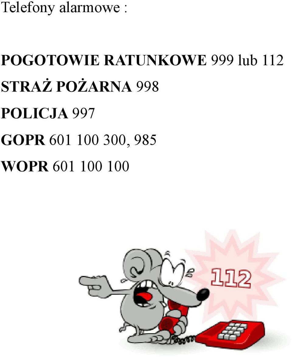 POŻARNA 998 POLICJA 997 GOPR