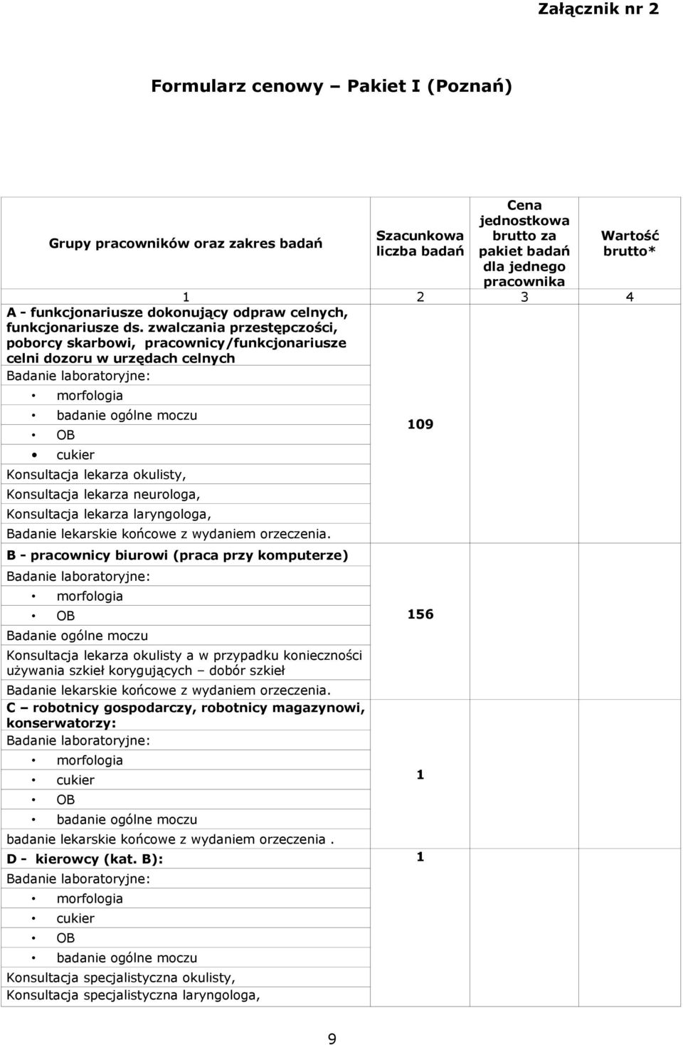 zwalczania przestępczości, poborcy skarbowi, pracownicy/funkcjonariusze celni dozoru w urzędach celnych badanie ogólne moczu cukier Konsultacja lekarza okulisty, Konsultacja lekarza neurologa,