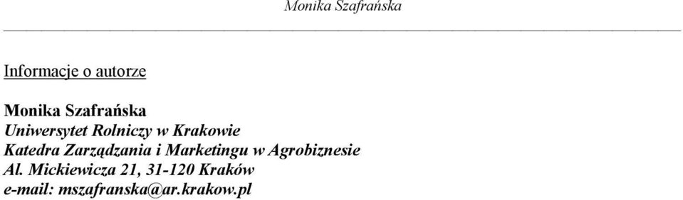 Zarządzania i Marketingu w Agrobiznesie Al.