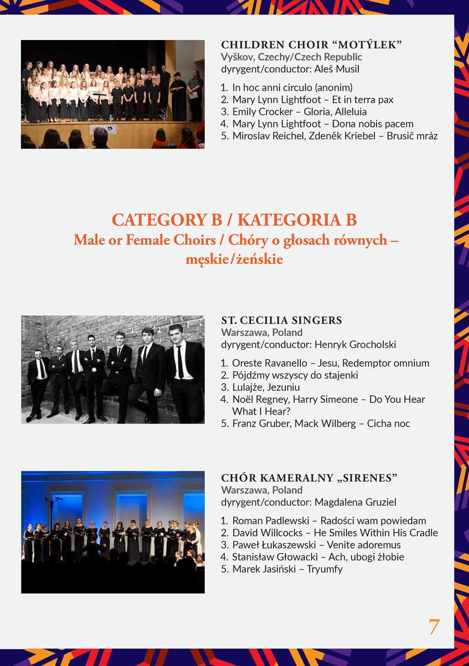 Miroslav Reichel, Zdeněk Kriebel Brusič mráz Category B / Kategoria B Male or Female Choirs / Chóry o głosach równych męskie/żeńskie 1 WARSZAWSKI FESTIWAL PIEŚNI ADWENTOWYCH I BOŻONARODZENIOWYCH 11