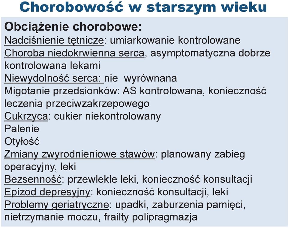 niekontrolowany Palenie Otyłość Zmiany zwyrodnieniowe stawów: planowany zabieg operacyjny, leki Bezsenność: przewlekle leki, konieczność