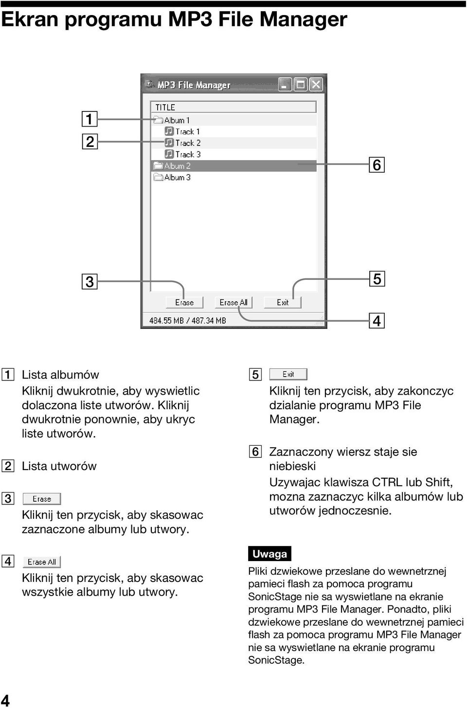 5 Kliknij ten przycisk, aby zakonczyc dzialanie programu MP3 File Manager.