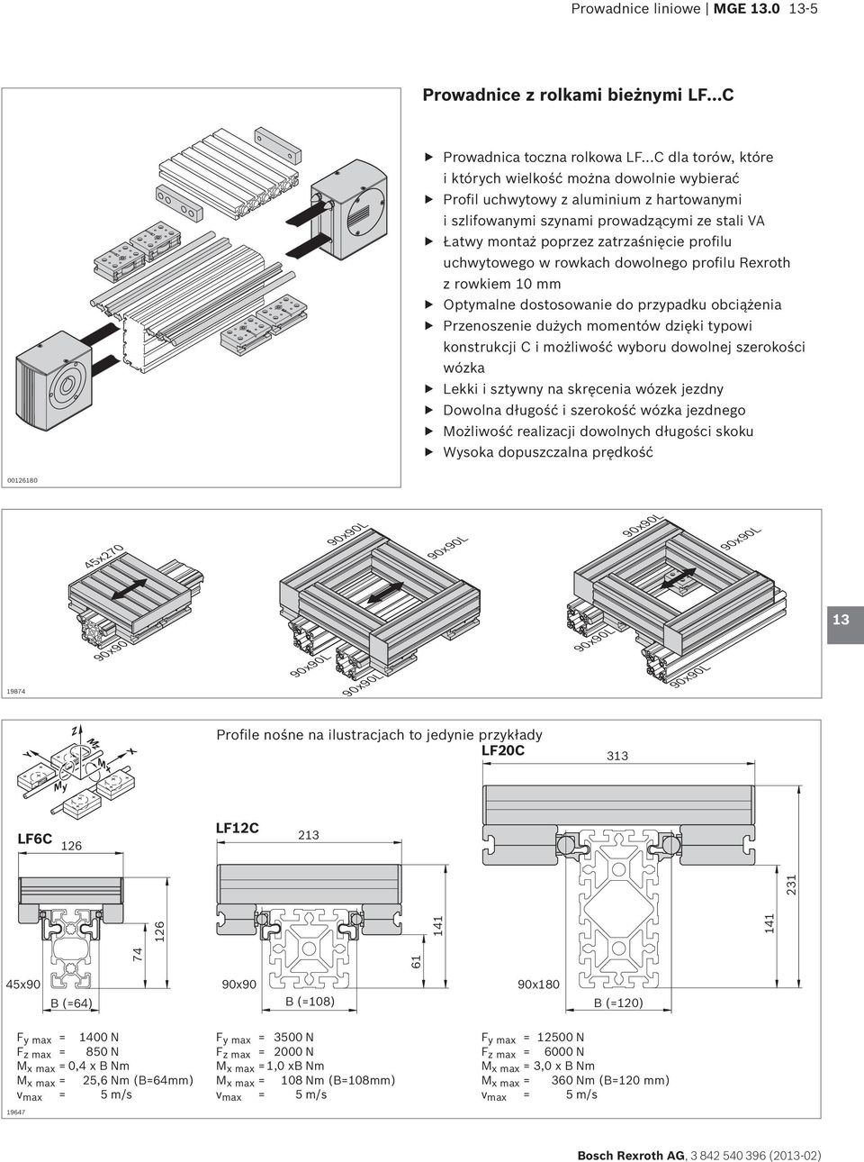 profilu uchwytowego w rowkach dowolnego profilu Rexroth z rowkiem mm f Optymalne dostosowanie do przypadku obciążenia f Przenoszenie dużych momentów dzięki typowi konstrukcji C i możliwość wyboru