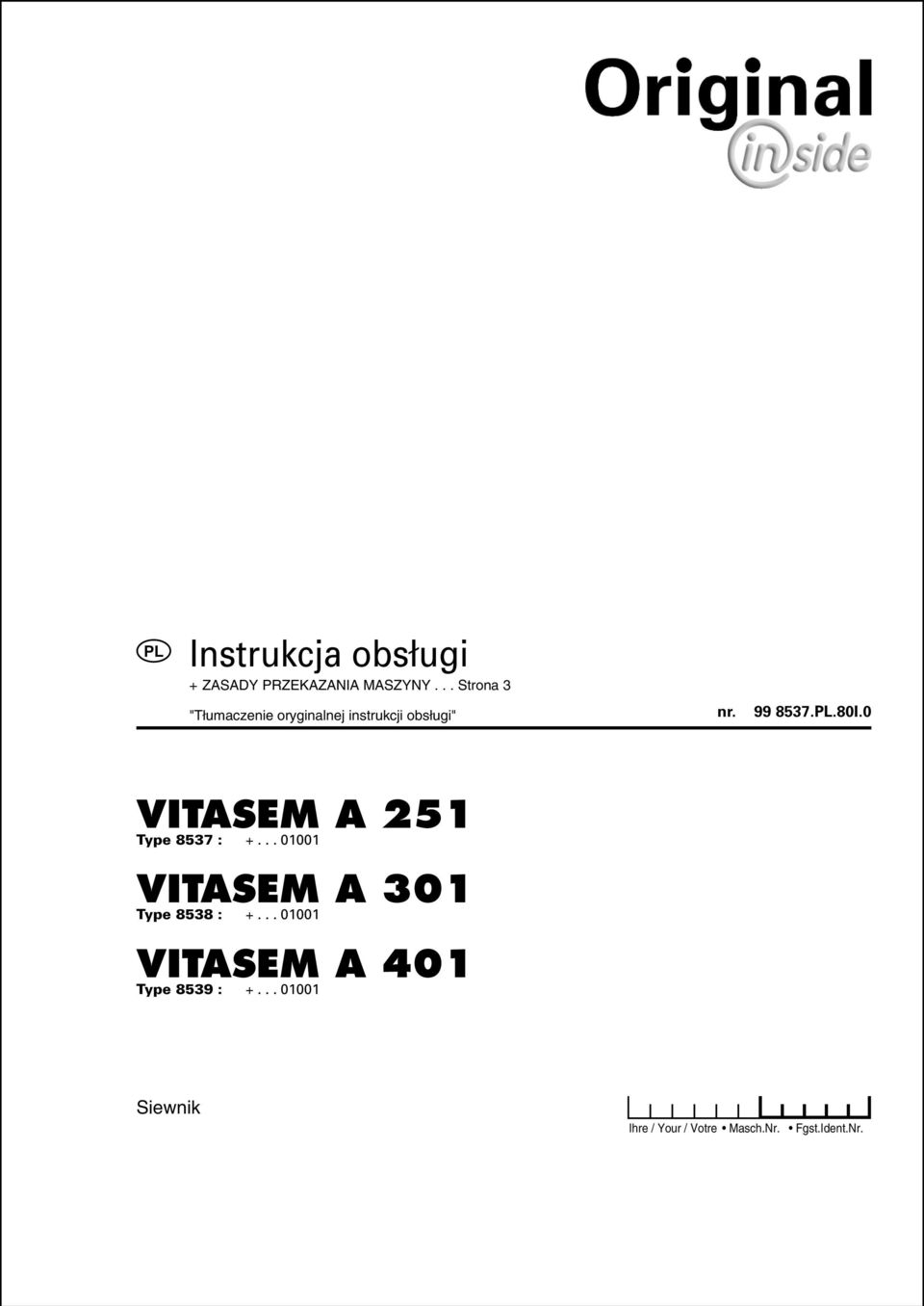 .. 01001 VITASEM A 401 Type 8539 : +.