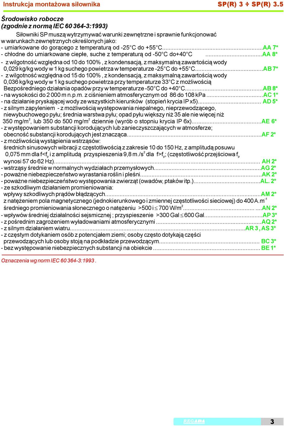 z temperaturą od -25 C do +55 C... AA 7* - chłodne do umiarkowane ciepłe, suche z temperaturą od -50 C do+40 C.