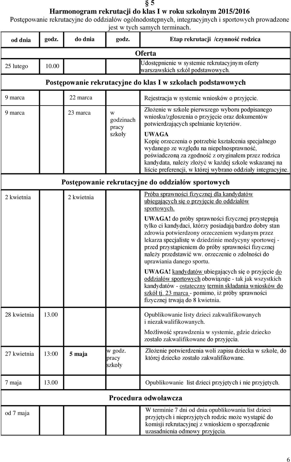 Postępowanie rekrutacyjne do klas I w szkołach podstawowych 9 marca 22 marca Rejestracja w systemie wniosków o przyjęcie.