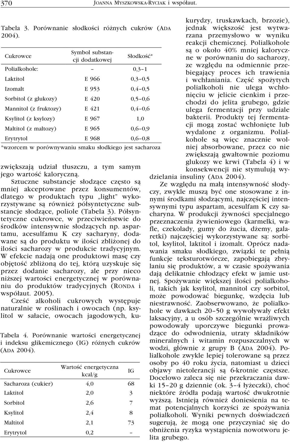 967 E 965 E 968 0,3 1 0,3 0,5 0,4 0,5 0,5 0,6 0,4 0,6 1,0 0,6 0,9 0,6 0,8 *wzorcem w porównywaniu smaku słodkiego jest sacharoza zwiększają udział tłuszczu, a tym samym jego wartość kaloryczną.