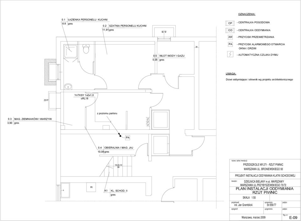 5 WLOT WODYIGAZU 5,05 gres -AUTOMATYCZNA CZUJKA DYMU UWAGA: Drzwi oddymiaj ce isi ownik wg projektu architektonicznego ZSYP YnTKSY 1x2x1,0 orl18 zpoziomu parteru 0.3 MAG.