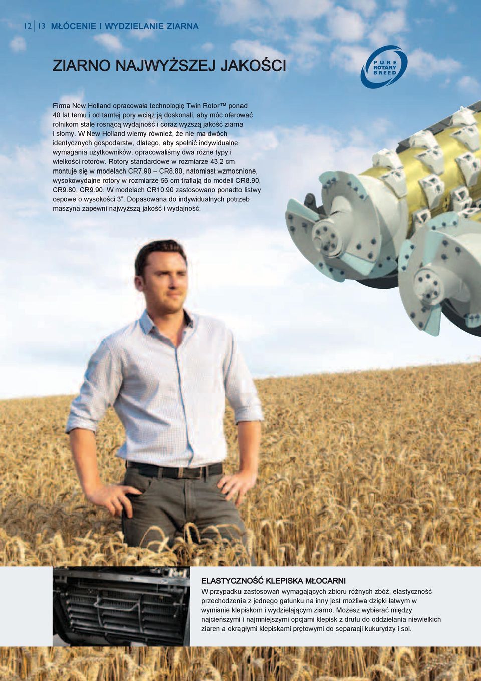 W New Holland wiemy również, że nie ma dwóch identycznych gospodarstw, dlatego, aby spełnić indywidualne wymagania użytkowników, opracowaliśmy dwa różne typy i wielkości rotorów.