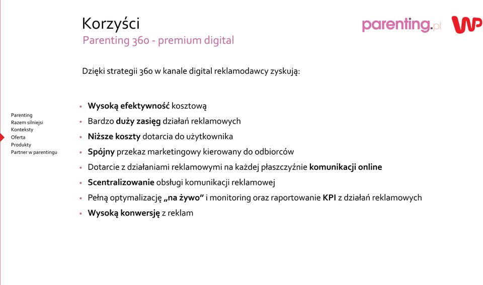 odbiorców Dotarcie z działaniami reklamowymi na każdej płaszczyźnie komunikacji online Scentralizowanie obsługi