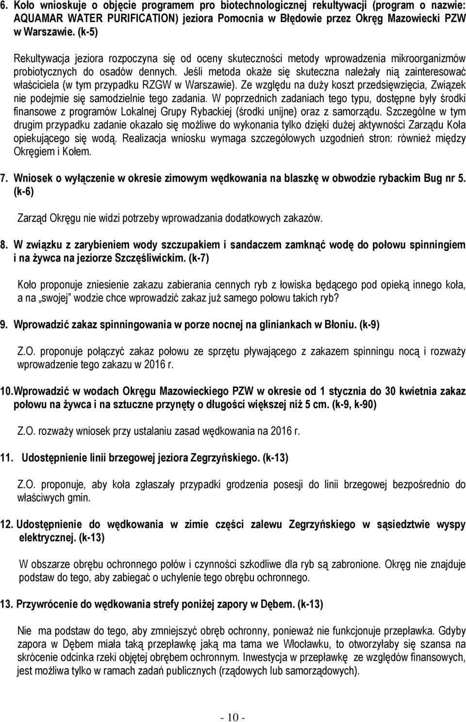 Jeśli metoda okaże się skuteczna należały nią zainteresować właściciela (w tym przypadku RZGW w Warszawie).
