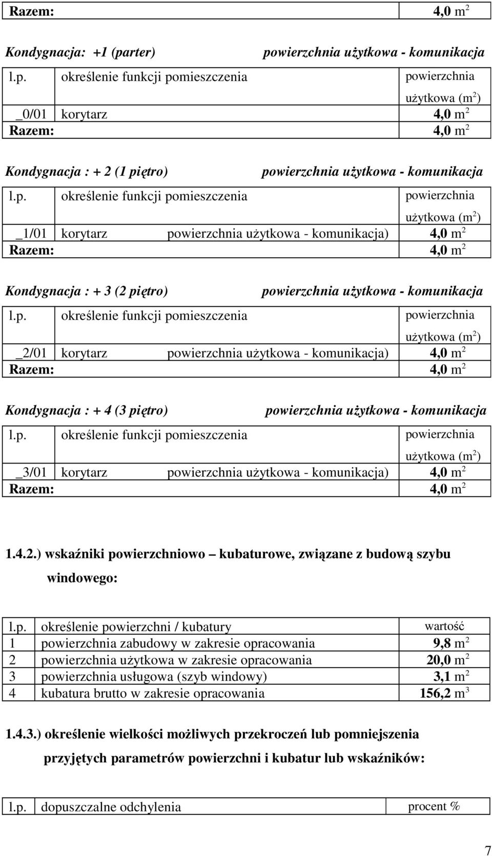 p. określenie funkcji pomieszczenia powierzchnia uŝytkowa (m 2 ) _1/01 korytarz powierzchnia uŝytkowa - komunikacja) 4,0 m 2 Razem: 4,0 m 2 Kondygnacja : + 3 (2 piętro) powierzchnia uŝytkowa -