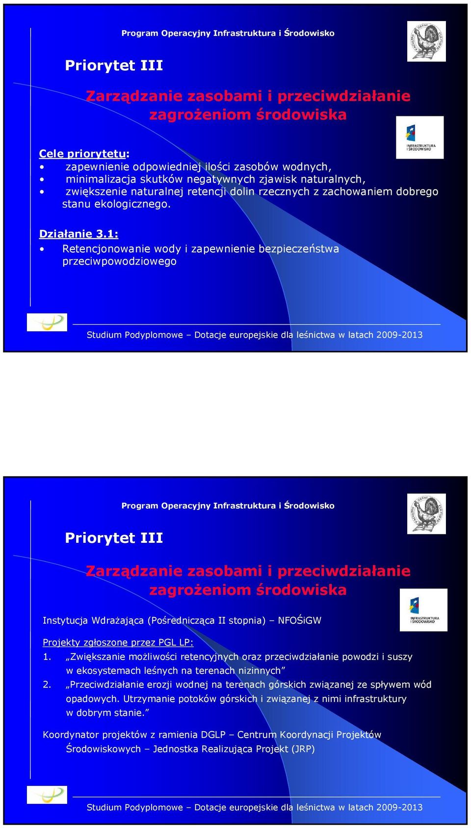 1: Retencjonowanie wody i zapewnienie bezpieczeństwa przeciwpowodziowego Program Operacyjny Infrastruktura i Środowisko Priorytet III Zarządzanie zasobami i przeciwdziałanie zagrożeniom środowiska