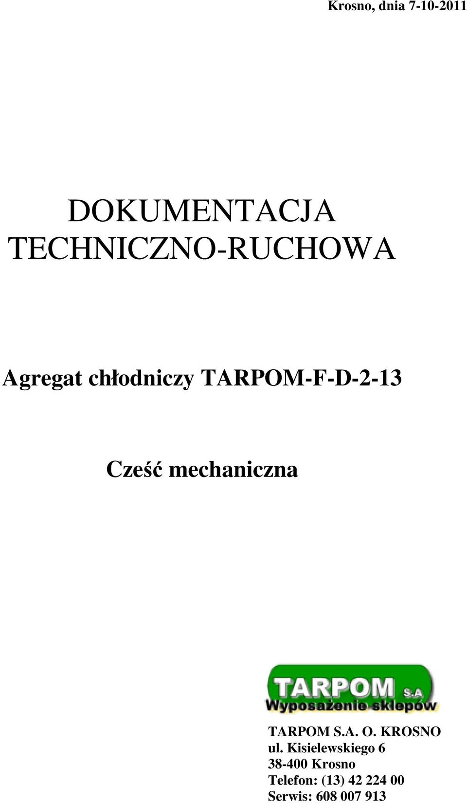 TARPOM-F-D-2-13 Cześć mechaniczna TARPOM S.A. O.