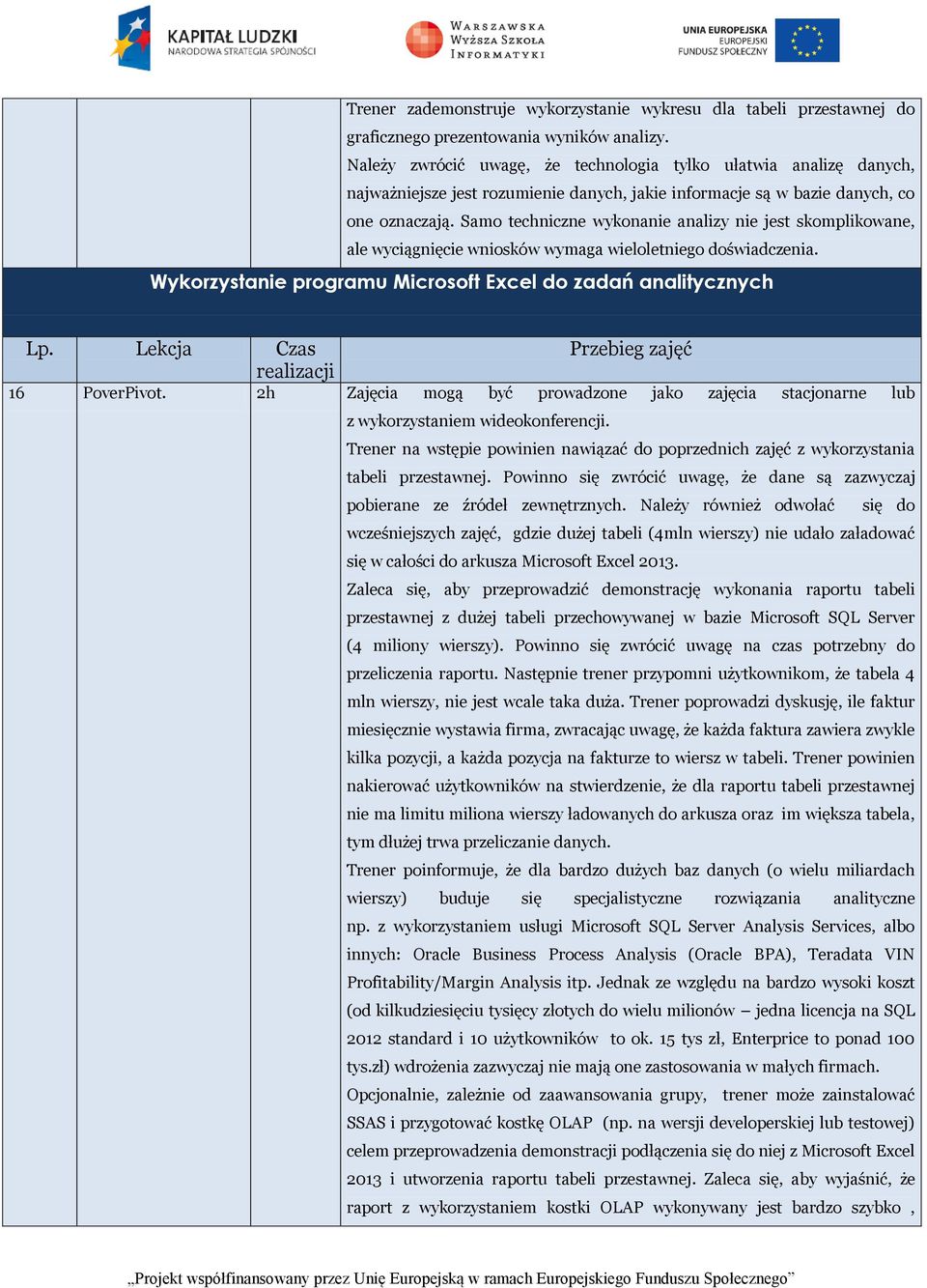 Samo techniczne wykonanie analizy nie jest skomplikowane, ale wyciągnięcie wniosków wymaga wieloletniego doświadczenia. 16 PoverPivot.