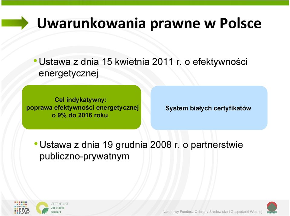 efektywności energetycznej o 9% do 2016 roku System białych