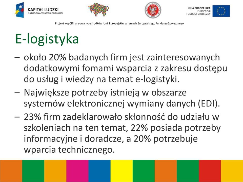 Największe potrzeby istnieją w obszarze systemów elektronicznej wymiany danych (EDI).