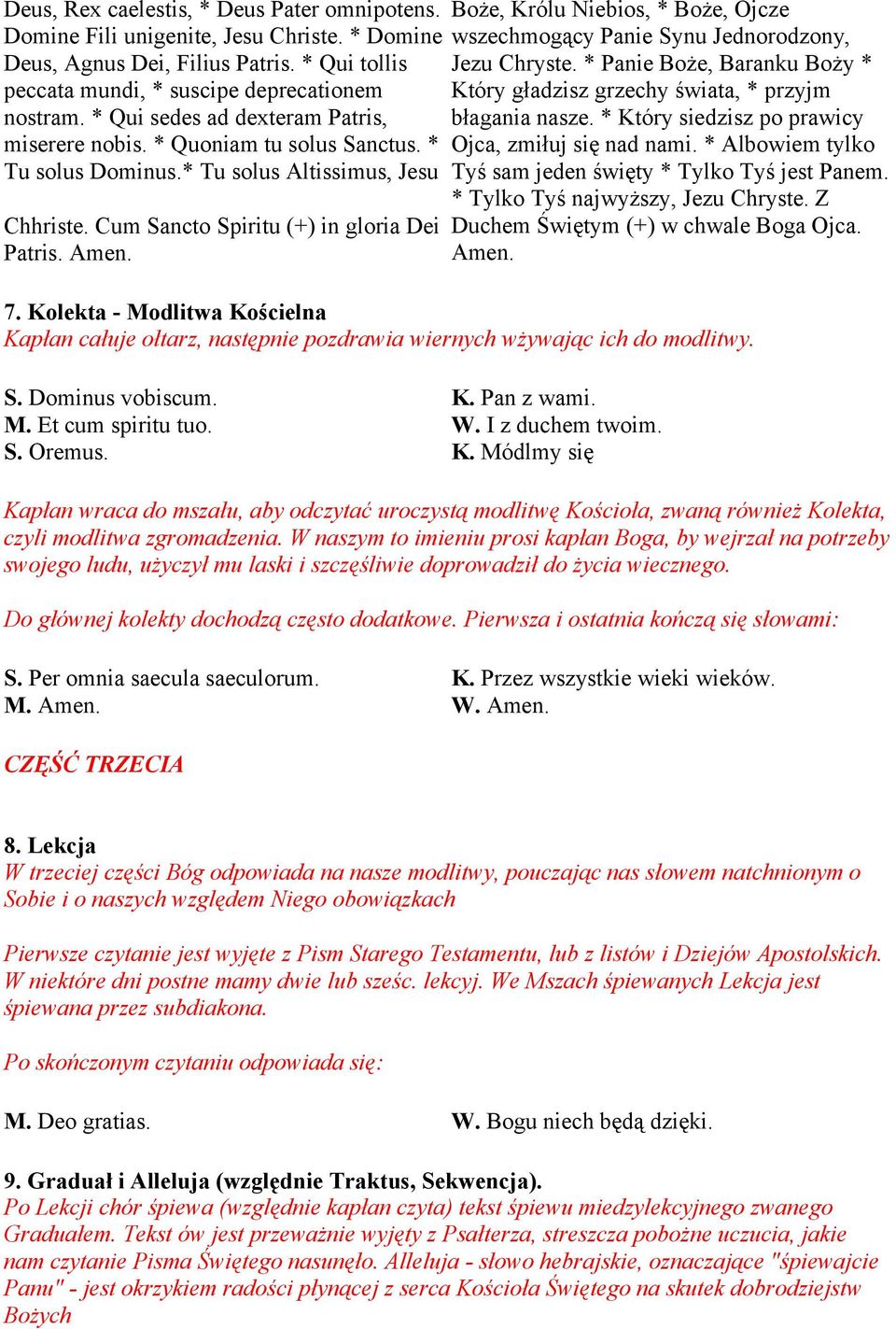 Boże, Królu Niebios, * Boże, Ojcze wszechmogący Panie Synu Jednorodzony, Jezu Chryste. * Panie Boże, Baranku Boży * Który gładzisz grzechy świata, * przyjm błagania nasze.