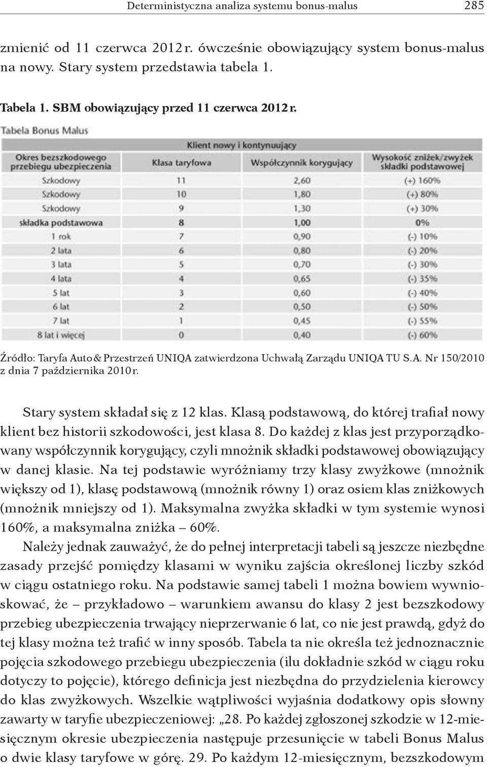 Stary system składał się z 12 klas. Klasą podstawową, do której trafiał nowy klient bez historii szkodowości, jest klasa 8.
