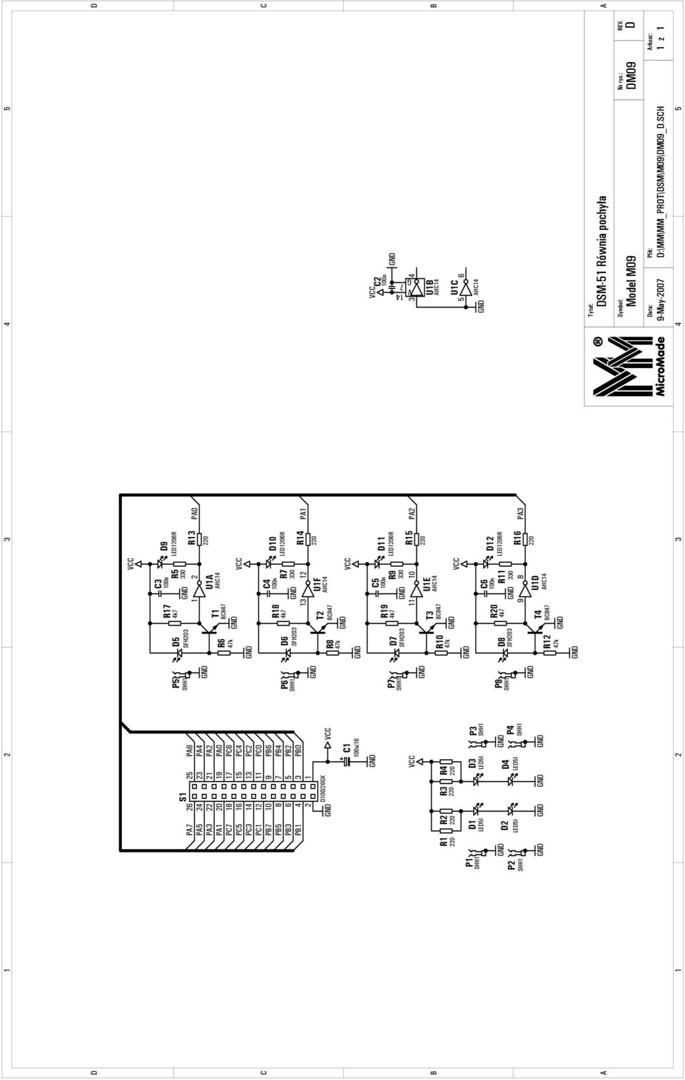 R1 R2 D1 D2 R3 R4 D3 D4 P3 P4 P7 P8 D7 D8 R9 R11 PA2 PA3 C2 3 4 Tytuł: DSM-51 Równia pochyła Symbol: Model M09 Nr rys.: REV.