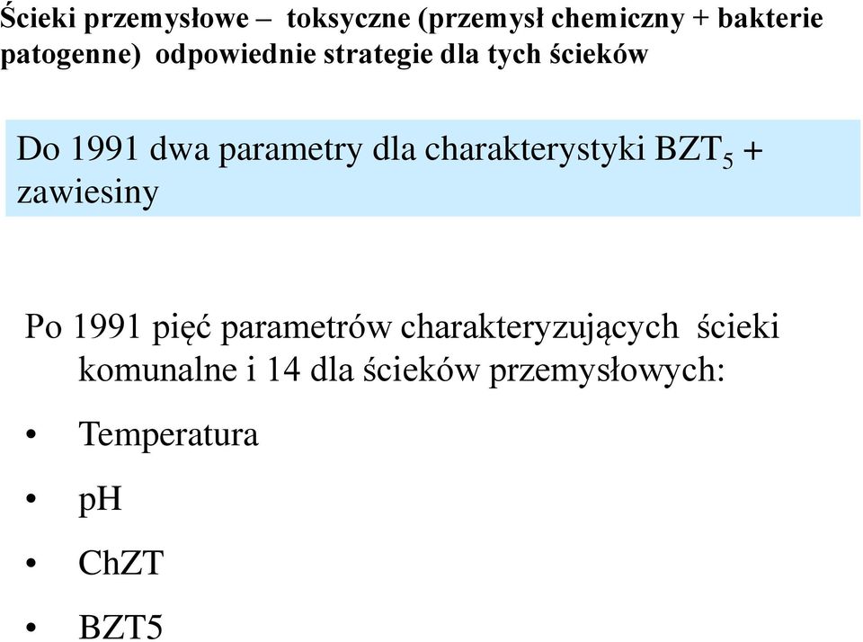 charakterystyki BZT 5 + zawiesiny Po 1991 pięć parametrów