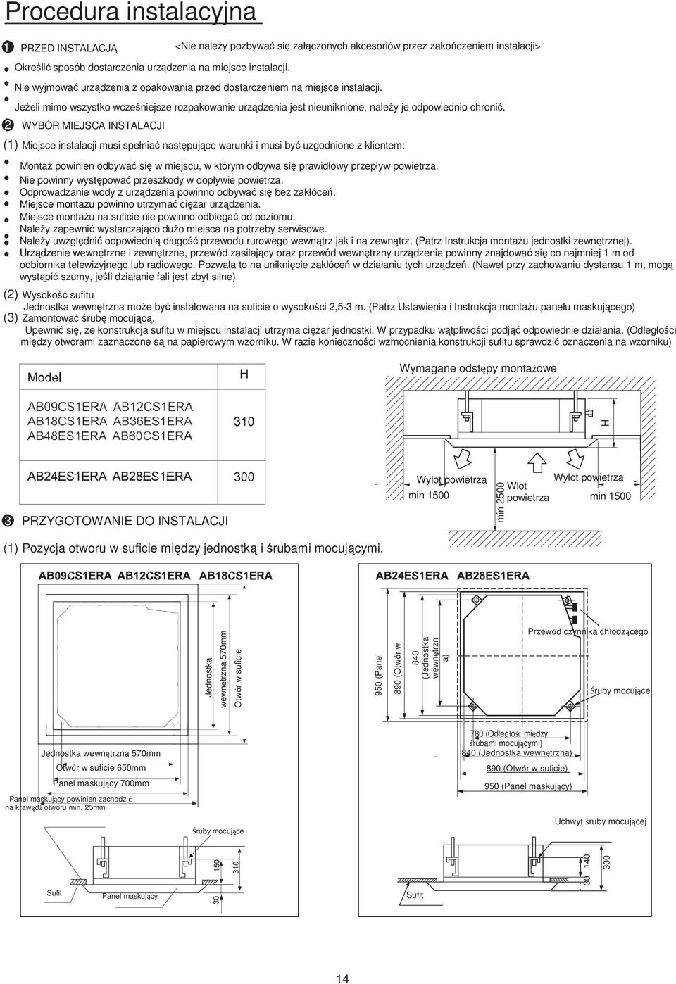 2 WYBÓR MIEJSCA INSTALACJI (1) Miejsce instalacji musi spełniać następujące warunki i musi być uzgodnione z klientem: MontaŜ powinien odbywać się w miejscu, w którym odbywa się prawidłowy przepływ