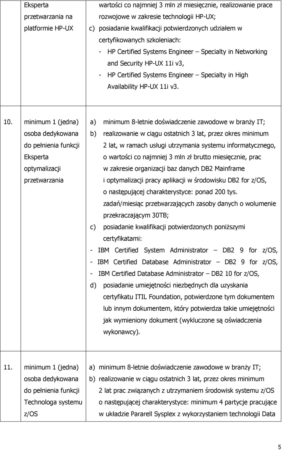 minimum 1 (jedna) Eksperta optymalizacji przetwarzania b) realizowanie w ciągu ostatnich 3 lat, przez okres minimum 2 lat, w ramach usługi utrzymania systemu informatycznego, o wartości co najmniej 3