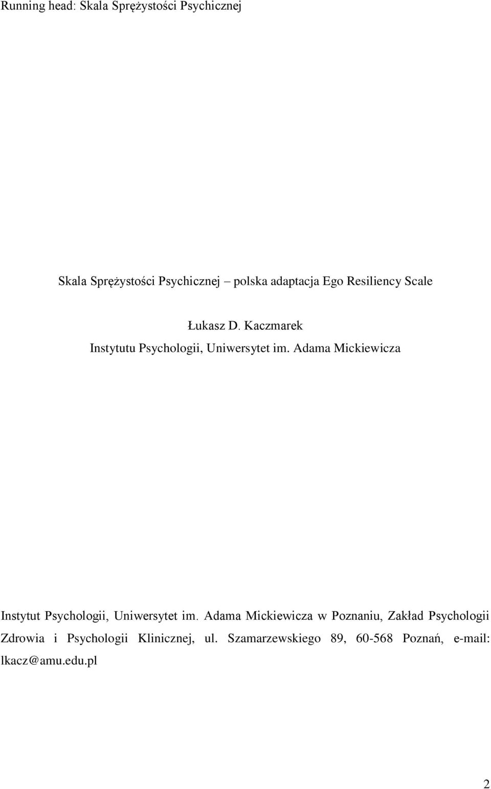 Adama Mickiewicza Instytut Psychologii, Uniwersytet im.