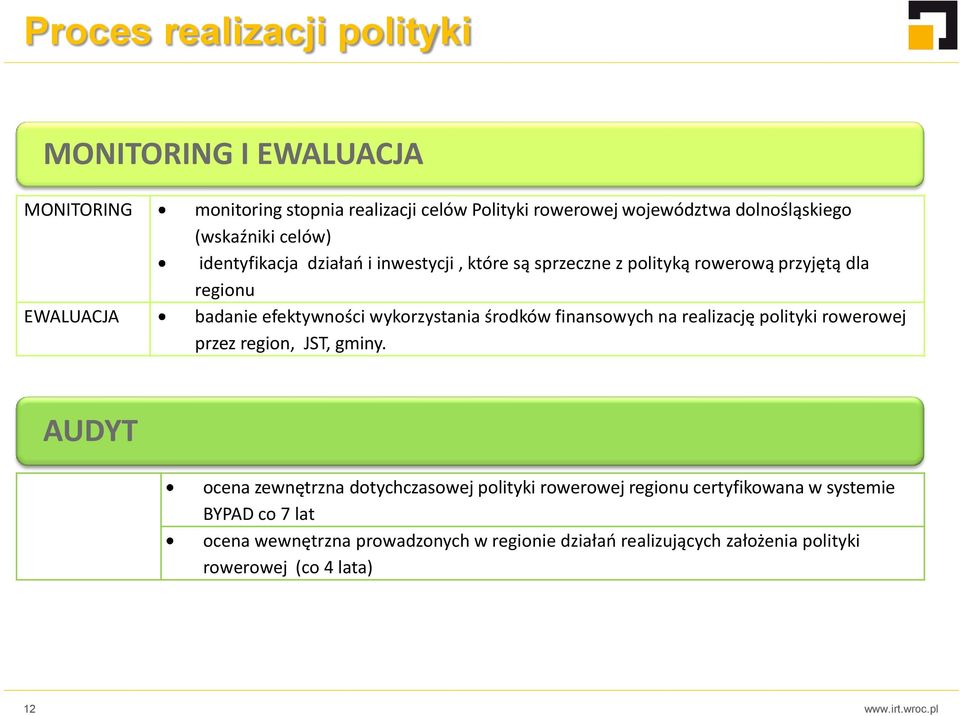 efektywności wykorzystania środków finansowych na realizację polityki rowerowej przez region, JST, gminy.