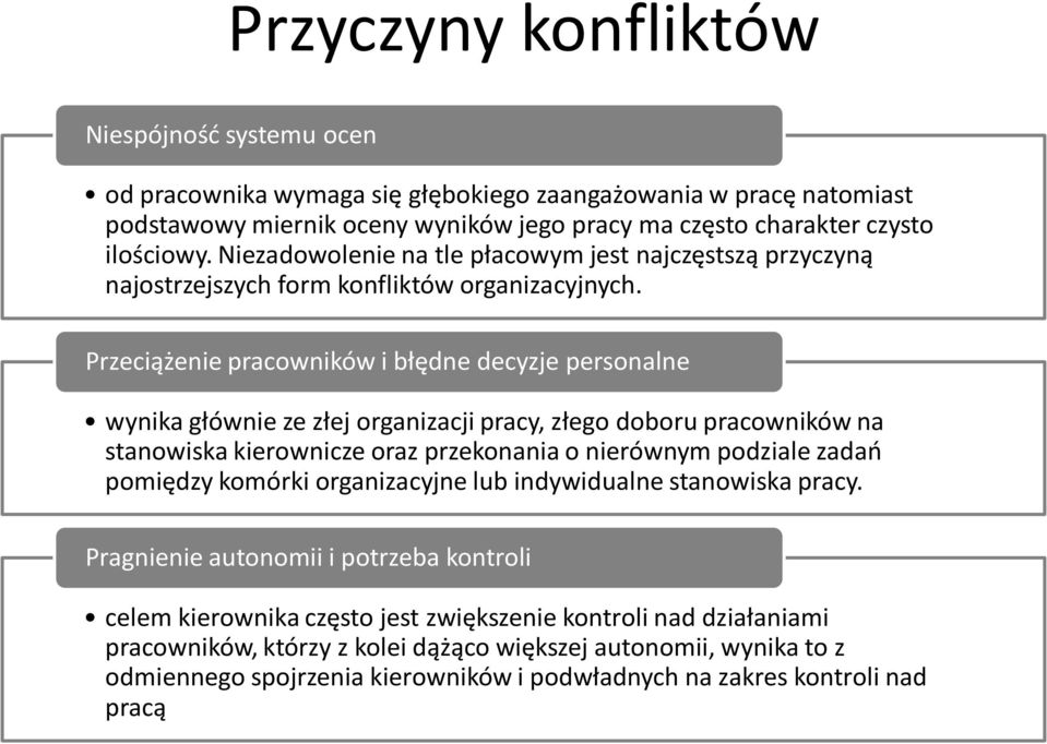 Przeciążenie pracowników i błędne decyzje personalne wynika głównie ze złej organizacji pracy, złego doboru pracowników na stanowiska kierownicze oraz przekonania o nierównym podziale zadań po