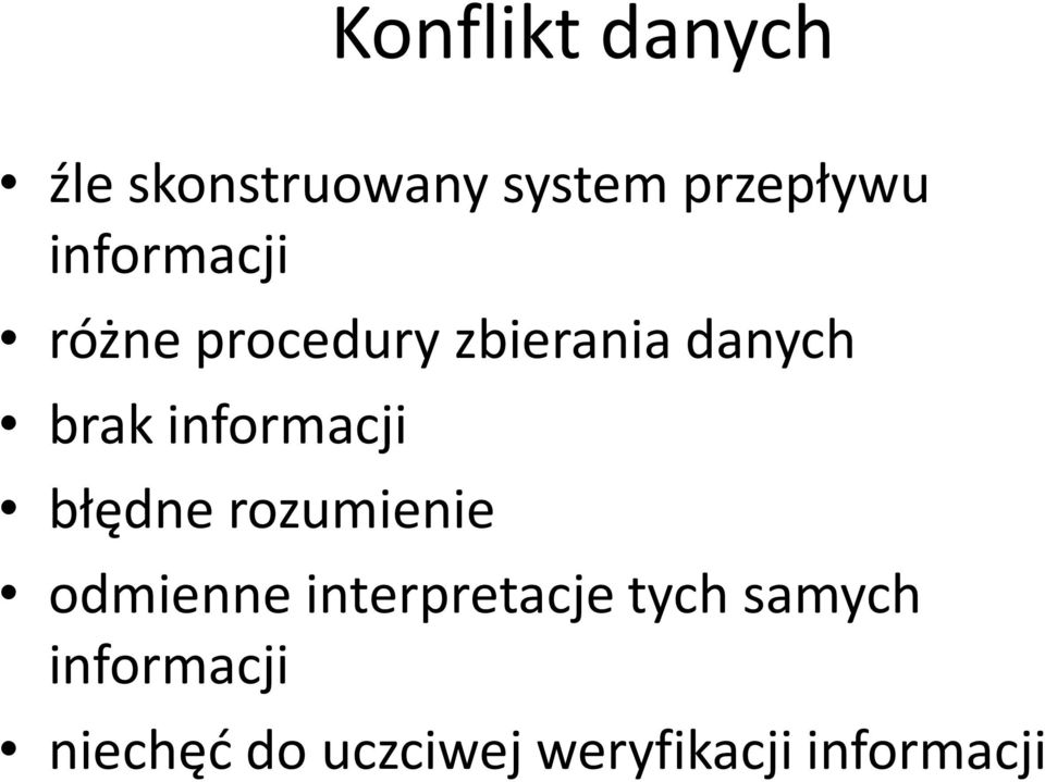 informacji błędne rozumienie odmienne interpretacje