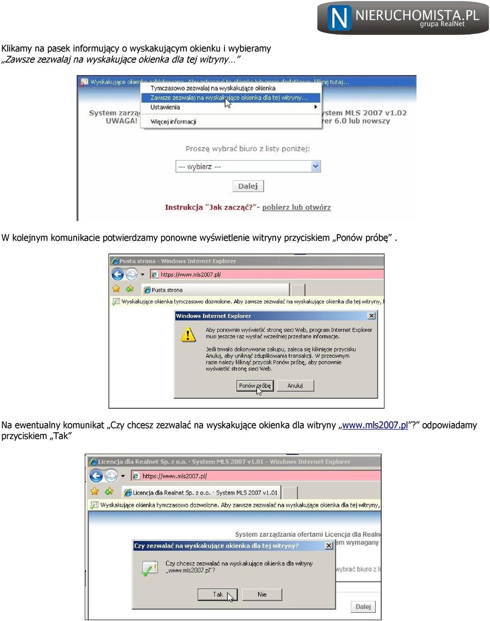wyświetlenie witryny przyciskiem Ponów próbę.