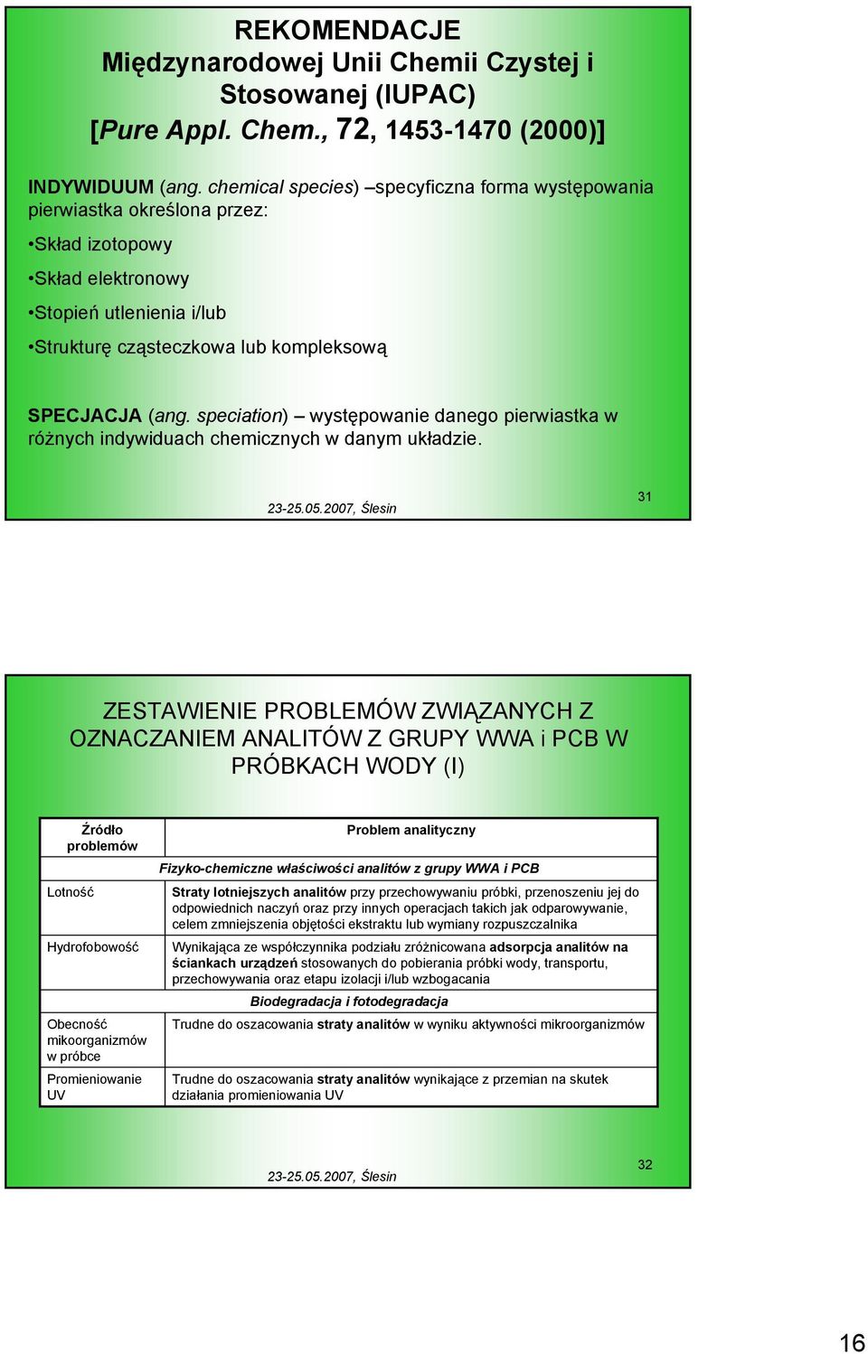 speciation) występowanie danego pierwiastka w różnych indywiduach chemicznych w danym układzie.